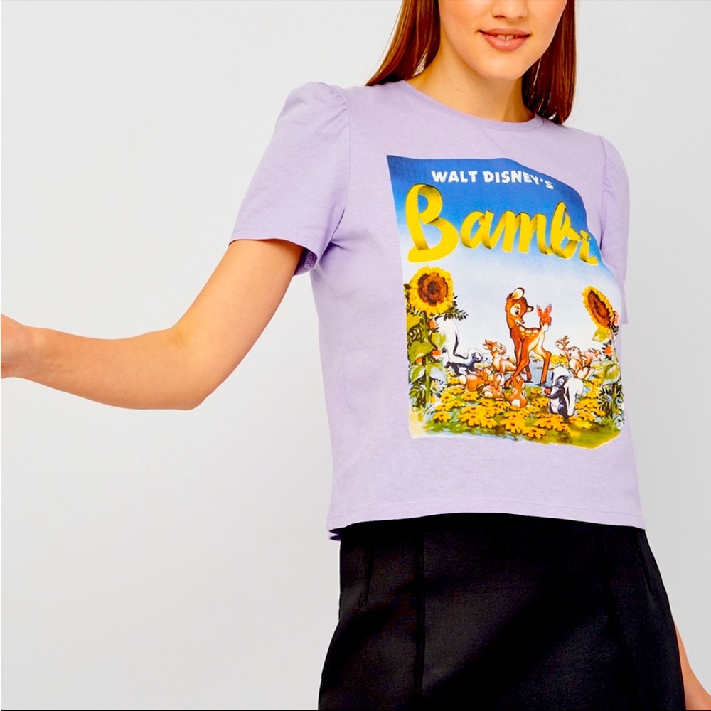 Zara Walt Disney Bambi
Purple Shirt Sleeve Puff Sleeve Graphic Tee Size Small